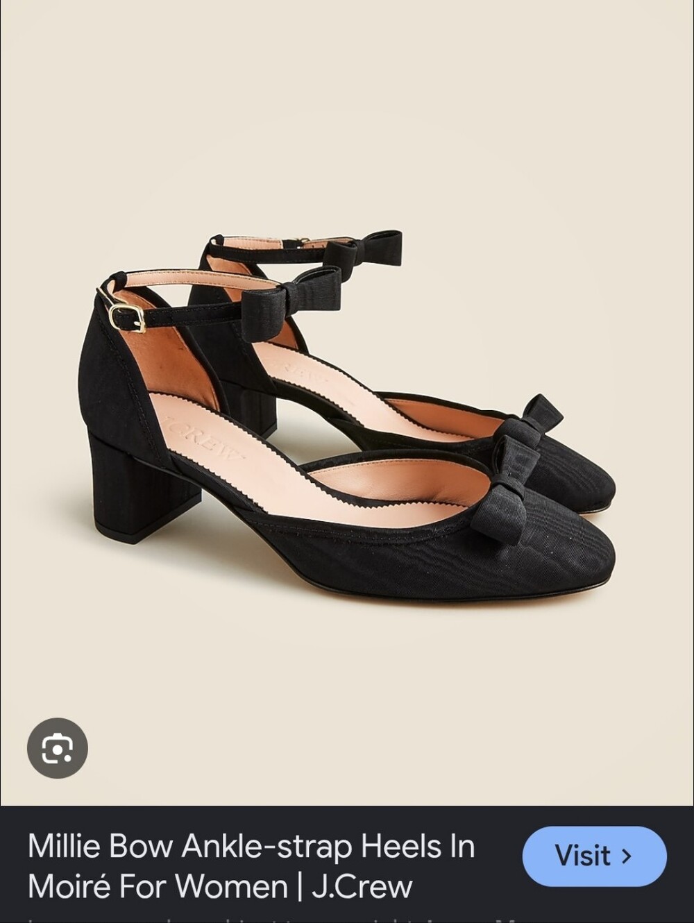 J. Crew Black Bow Ankle-Strap Block Heels